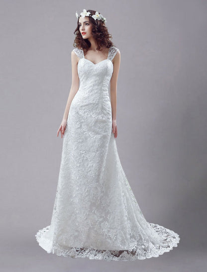 White Mermaid Backless Lace Wedding Dress