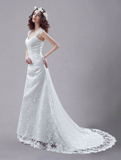 White Mermaid Backless Lace Wedding Dress