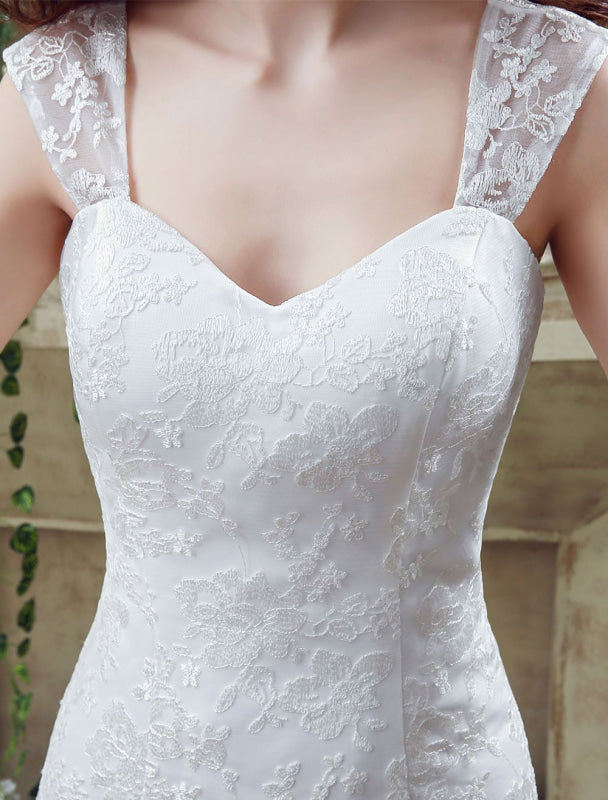 White Mermaid Backless Lace Wedding Dress