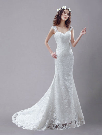 White Mermaid Backless Lace Wedding Dress