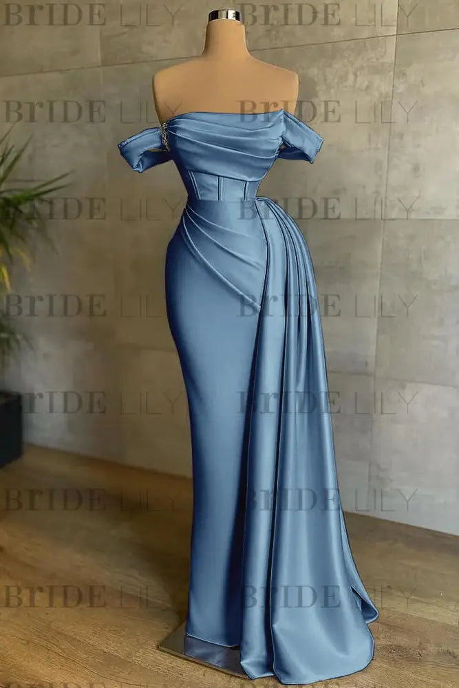 White Prom Dress Sleeveless Elegant Pleated Off-the-Shoulder Satin Evening Dress