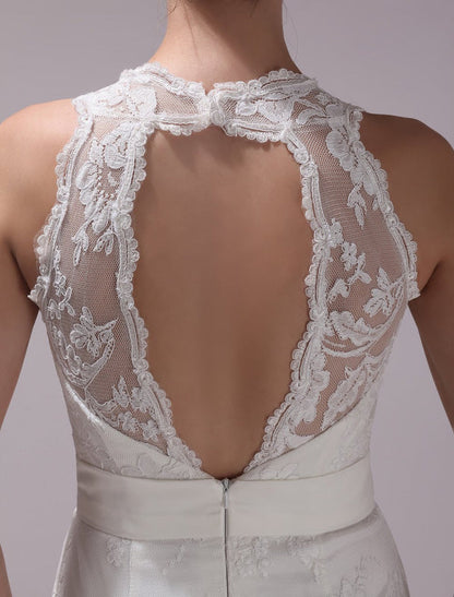White Sheath Rhinestone Knee-Length Lace Wedding Reception Dress