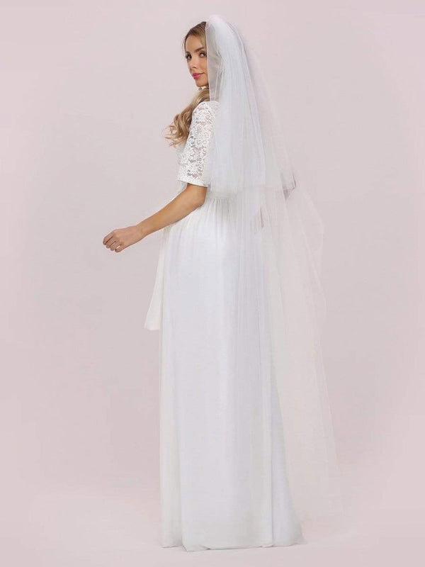 White Simple Wedding Dress Chiffon Jewel Neck Short Sleeves A-Line Bridal Gowns