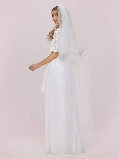 White Simple Wedding Dress Chiffon Jewel Neck Short Sleeves A-Line Bridal Gowns