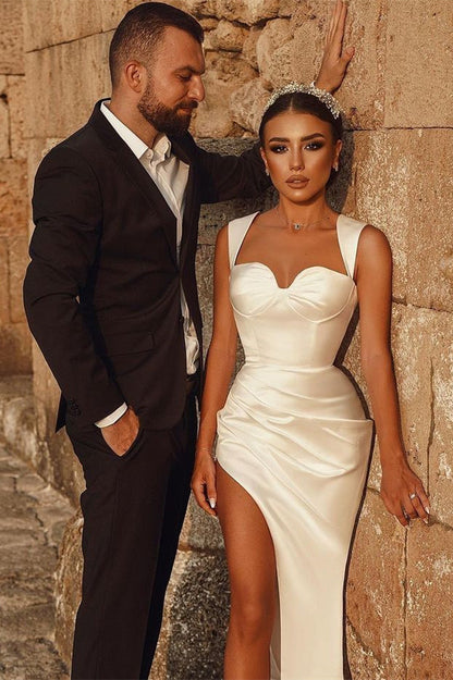 White Sweetheart Mermaid Wedding Dress With Split