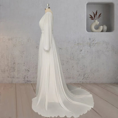 A-Line Chiffon Elegance Wedding Dress with Sweep Train