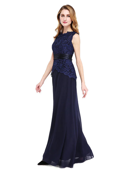 Aimishang  Sheath / Column Mother of the Bride Dress Open Back Jewel Neck Floor Length Chiffon Lace Sleeveless No with Sash / Ribbon Buttons