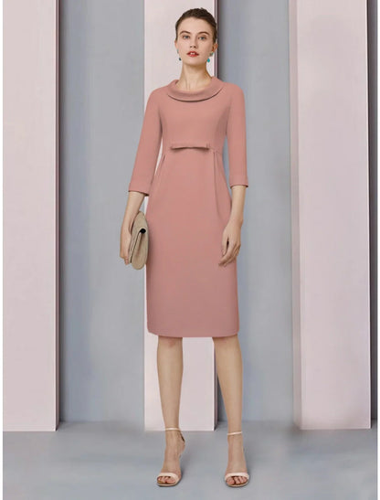 Aimishang  A-Line Mother of the Bride Dress Wedding Guest Elegant Petite Jewel Neck Knee Length Satin 3/4 Length Sleeve with Bow(s) Ruching Solid Color