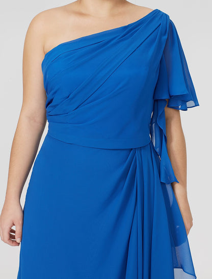 Aimishang Sheath / Column Mother of the Bride Dress Formal Classic & Timeless Elegant & Luxurious Plus Size One Shoulder Floor Length Chiffon Short Sleeve No with Pleats