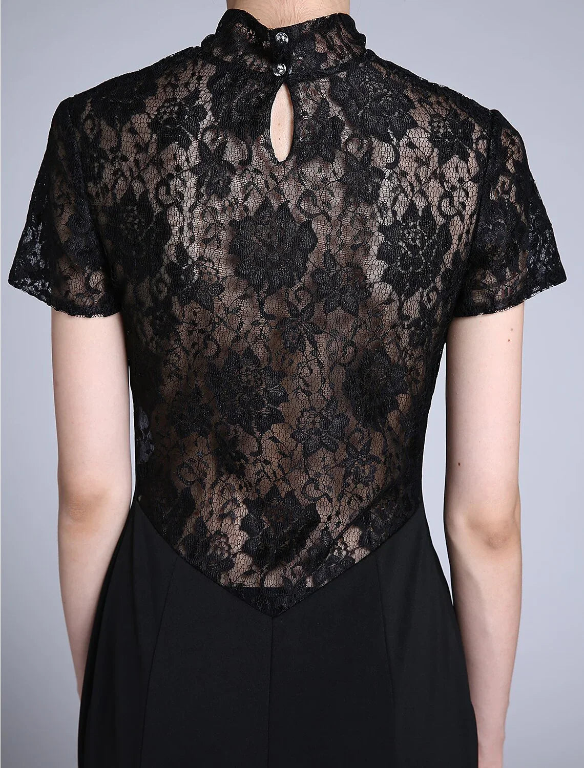 Mermaid / Trumpet Mother of the Bride Dress Vintage Inspired High Neck Sweep / Brush Train Lace Jersey Short Sleeve No with Lace