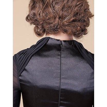 Sheath / Column Mother of the Bride Dress Queen Anne Floor Length Chiffon Stretch Satin Long Sleeve with Sash / Ribbon Beading Side Draping