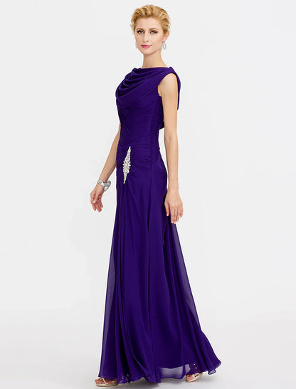 Aimishang Sheath / Column Mother of the Bride Dress Color Block Lace Up Cowl Neck Ankle Length Chiffon Charmeuse Sleeveless with Criss Cross Beading