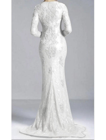 Aimishang Mermaid Party Dress Evening Gown Luxurious Dress Engagement Formal Evening Sweep / Brush Train Long Sleeve Jewel Neck Fall Wedding Guest Lace with Beading Appliques