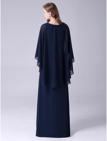 Aimishang A-Line Mother of the Bride Dress Elegant Sweet Jewel Neck Floor Length Chiffon Sleeveless with Crystals Draping