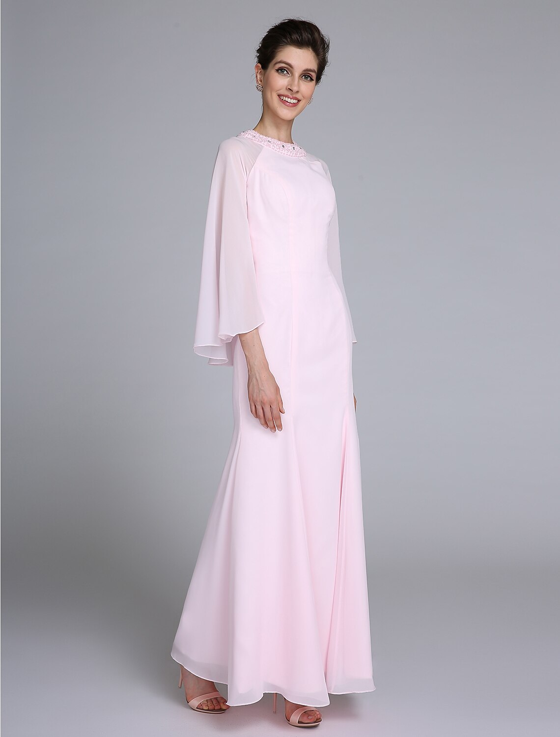Aimishang  Mermaid / Trumpet Mother of the Bride Dress Elegant Jewel Neck Ankle Length Chiffon Long Sleeve No with Beading