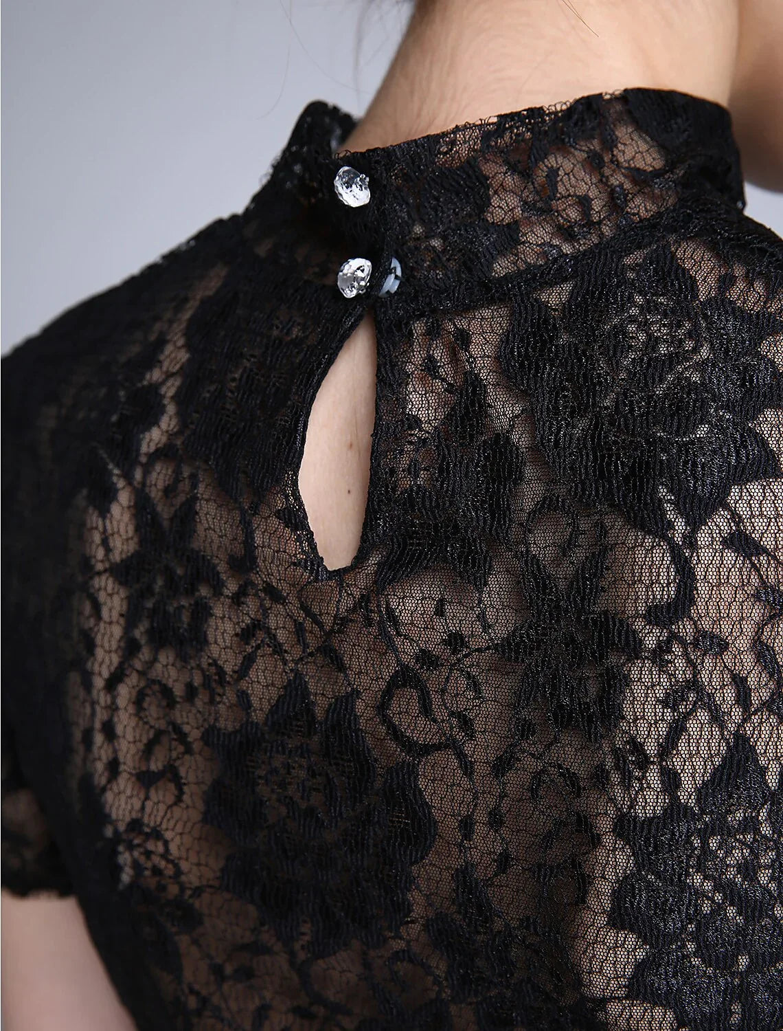Mermaid / Trumpet Mother of the Bride Dress Vintage Inspired High Neck Sweep / Brush Train Lace Jersey Short Sleeve No with Lace