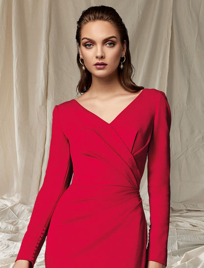 Aimishang  Mermaid / Trumpet Mother of the Bride Dress Elegant V Neck Sweep / Brush Train Stretch Fabric Long Sleeve with Buttons Side-Draped