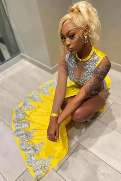 Yellow Mermaid Split Prom Dress Long Formal Dresses