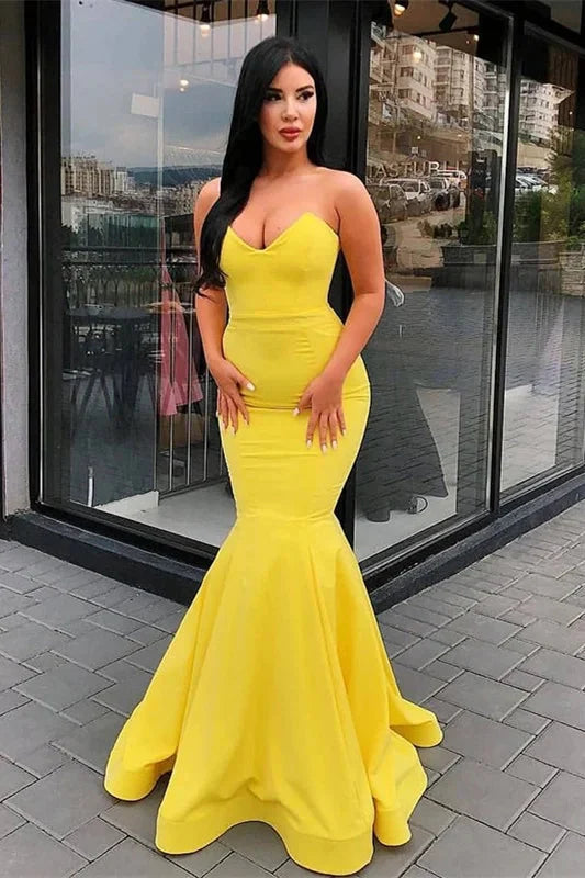 Yellow Sweetheart Mermaid Evening Dress Long