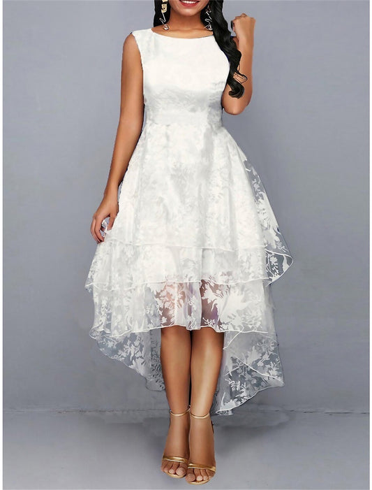Women's Lace Dress Homecoming Dress Cocktail Dress Midi Dress White Green Gray Sleeveless Floral Lace Summer Spring Fall Crew Neck Party Birthday Evening Party Wedding Guest