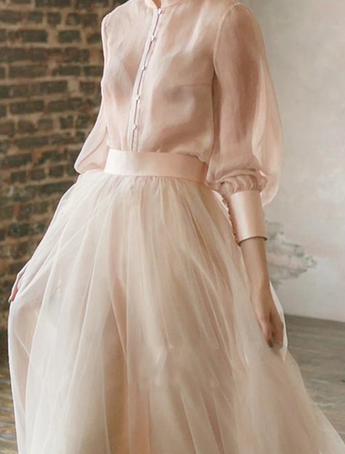 Two Piece Party Dress Minimalist Wedding Guest Formal Evening Birthday Dress Stand Collar Long Sleeve Floor Length Chiffon with Tier 2025