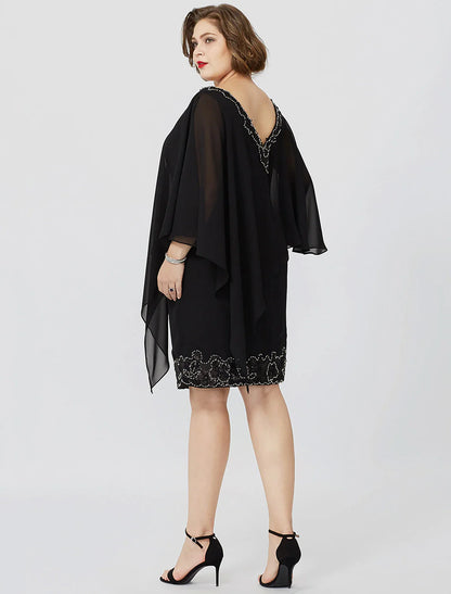 Aimishang  Sheath / Column Mother of the Bride Dress Formal Classic & Timeless Elegant & Luxurious Plus Size V Neck Knee Length Chiffon Sleeveless No with Crystals Beading