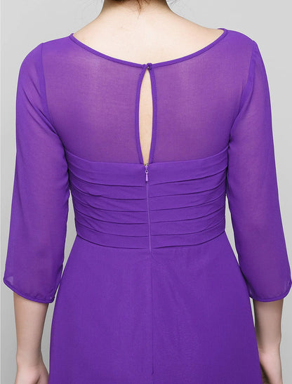 A-Line Mother of the Bride Dress Elegant Scoop Neck Ankle Length Chiffon 3/4 Length Sleeve No with Ruched