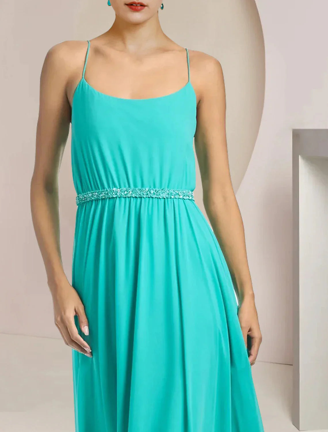 Two Piece Jumpsuits Jumpsuit / Pantsuit Mother of the Bride Dress Formal Wedding Guest Elegant Scoop Neck Tea Length Chiffon Sleeveless with Beading Appliques