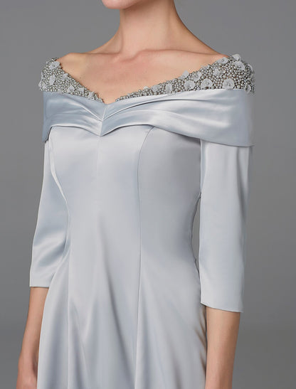 Aimishang A-Line Mother of the Bride Dress Sparkle & Shine High Low Off Shoulder Asymmetrical Satin Half-Sleeve with Lace Crystals