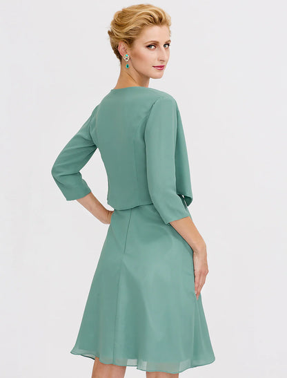 Aimishang A-Line Mother of the Bride Dress Formal Elegant Two Piece Strap Short / Mini Chiffon Sleeveless yes with Pleats Beading