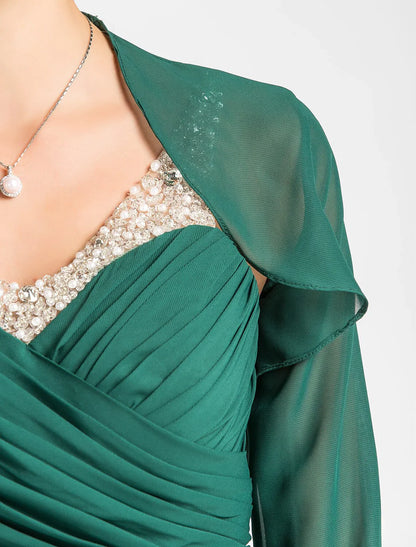 Sheath / Column Mother of the Bride Dress V Neck Floor Length Chiffon Sleeveless with Criss Cross Beading Draping