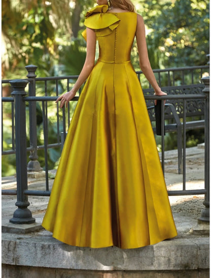 A-Line Evening Gown Party Dress Formal Wedding Guest Floor Length Sleeveless V Neck Satin with Shouder Flower 2025