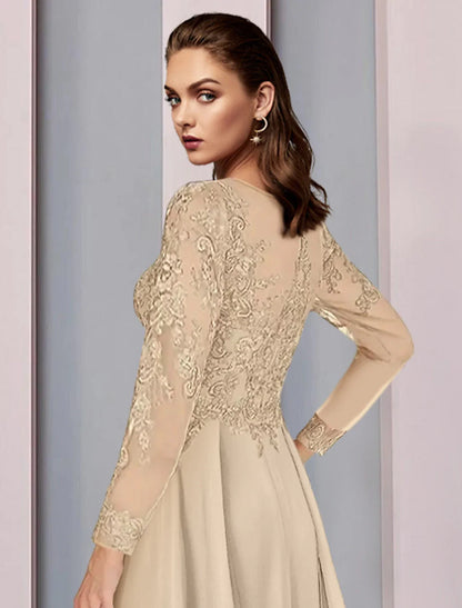 Aimishang  A-Line Mother of the Bride Dress Wedding Guest Party Elegant Scoop Neck Floor Length Chiffon Half Sleeve with Lace Ruching