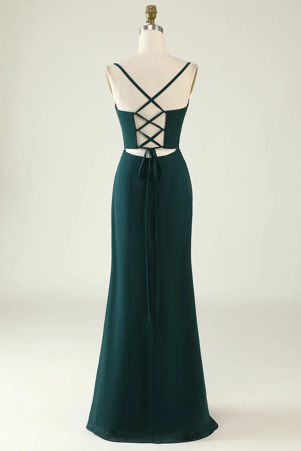 Sheath Spaghetti Straps Dark Green Long Wedding Guest Dress with Split Front