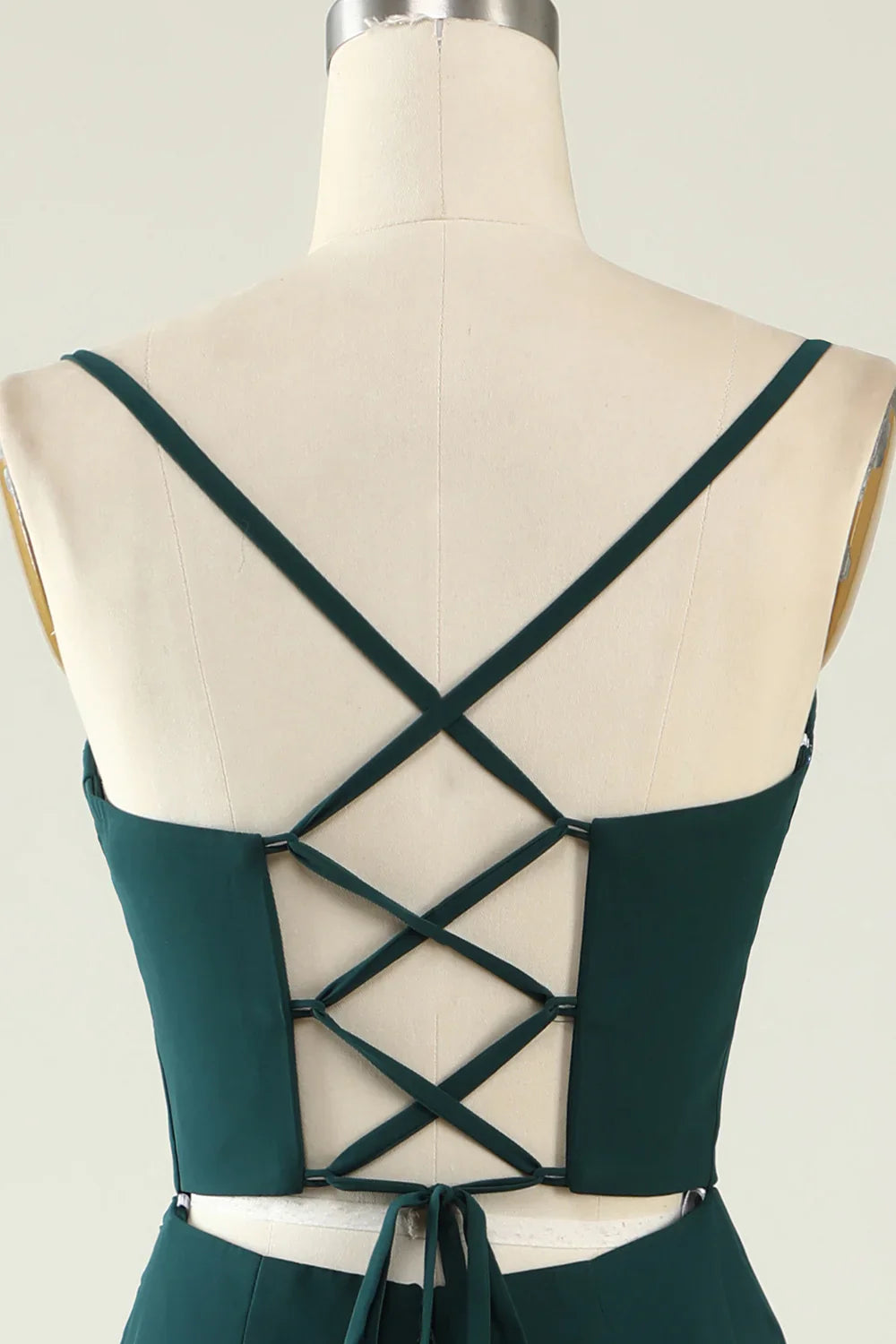 Sheath Spaghetti Straps Dark Green Long Wedding Guest Dress with Split Front