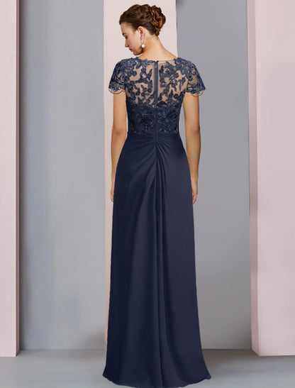 Aimishang  Sheath / Column Mother of the Bride Dress Formal Luxurious Elegant Scoop Neck Floor Length Chiffon Lace Short Sleeve with Sequin Appliques