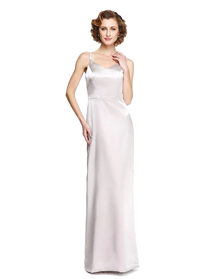 Sheath / Column Mother of the Bride Dress Two Piece Spaghetti Strap Floor Length Stretch Satin Sleeveless yes with Pleats